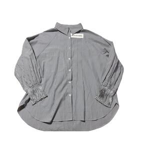 NWT Lemafer Women 2XL Dark Grey & White Striped Button Down Professional Blouse